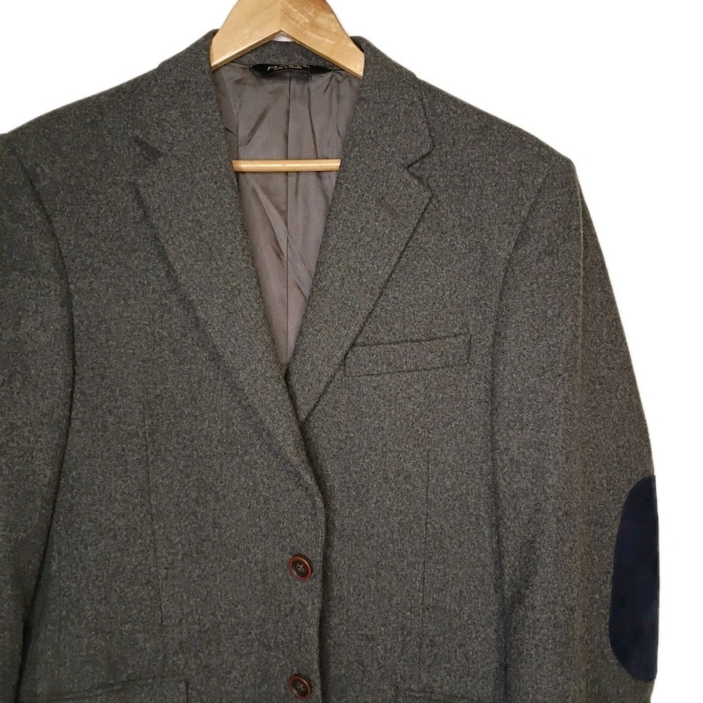 Jos. A. Bank Blazer‎ Mens 39R Gray Flannel Wool Elbow Patch 2B Sport Coat Jacket